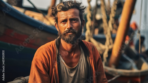 Man working in boat fisher, Seafood industry.