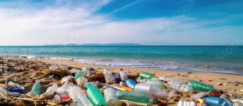 Oceanic pollution Plastic bottles and trash defiling coastal ecosystems