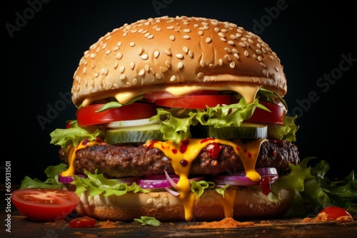 Juicy Fresh big cheeseburger. Beef food. Generate Ai
