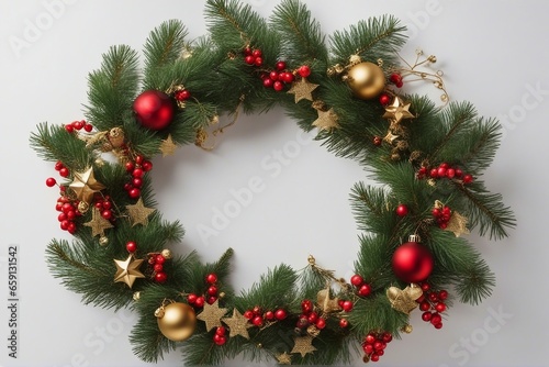 Festive Christmas garland isolated on white background. Copy space for text