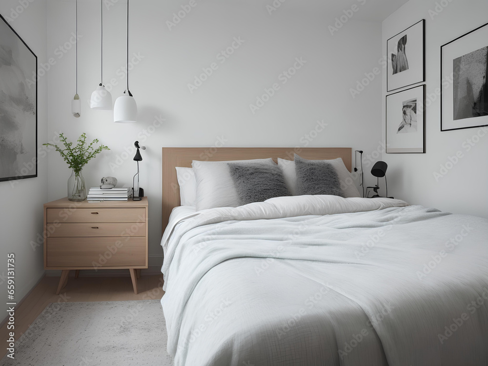 Fototapeta premium Minimalist bedroom with natural light