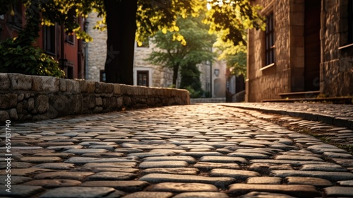 A picturesque stone pathway made of cobblestones and bricks  a testament to architectural heritage  creating a textured background for urban scenes