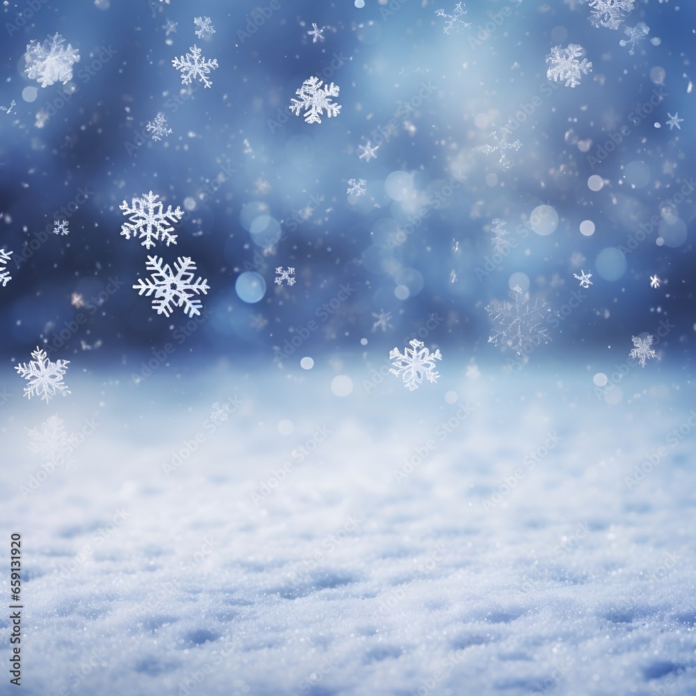 Beautiful winter background with snowflakes flying around