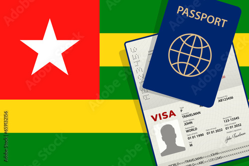 Visa to Togo and Passport. Togolese Flag Background. Vector illustration