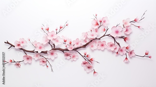  a branch with pink flowers on it on a white background.  generative ai © Olga