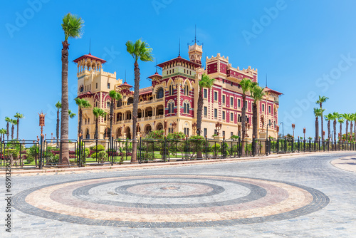 Montaza Palace full view, famous architectural complex of Alexandria, Egypt