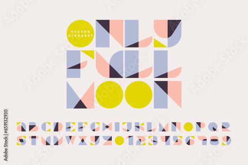 Retro style display font Only full moon. Colorful alphabet with old fashioned geometric design. Elegant vintage typographic