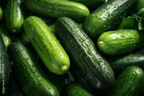 Fresh green cucumbers. Plant salad food. Generate Ai