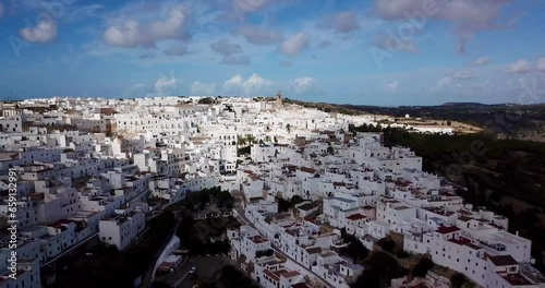 aerial view of Vejer de la Frontera, hilltop town near Cádiz, Andalusia, Costa de la Luz, Spain, Europe	
