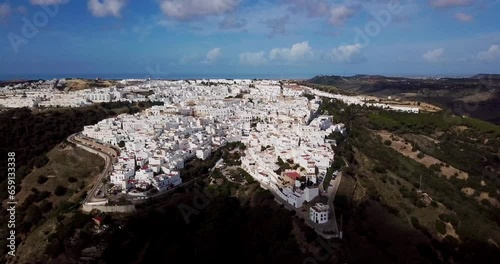 aerial view of Vejer de la Frontera, hilltop town near Cádiz, Andalusia, Costa de la Luz, Spain, Europe