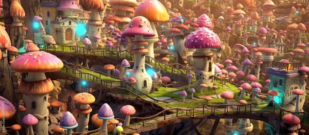 Fototapeta premium MUSHROOM CITY cute cartoon