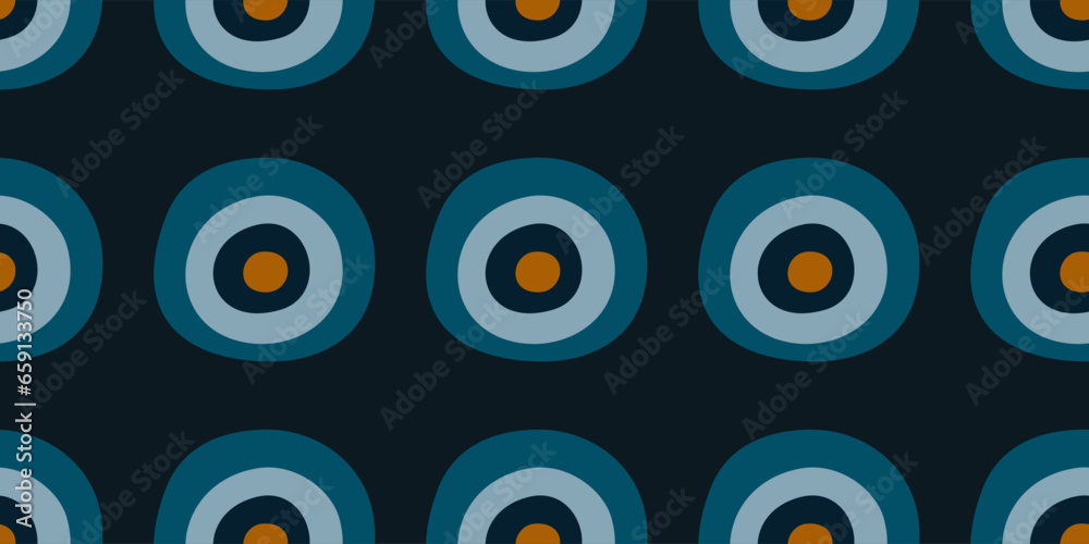 Seamless pattern abstract round shapes dark blue background contrasting design. Modern geometric ornament ladies dress, man shirt textile fabric swatch. Vector graphic digital illustration. Seamless pattern abstract round shapes dark blue background contrasting design. Modern geometric ornament ladies dress, man shirt textile fabric swatch. Vector graphic digital illustration.