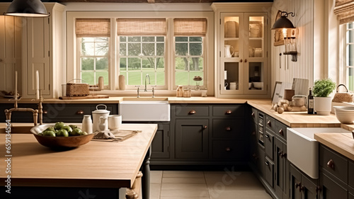 Dark kitchen decor, cottage interior design and house improvement, English in frame kitchen cabinets in a country house style