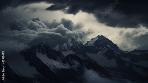A snow-covered peak in the dark of winter, perfect for a stunning wallpaper..