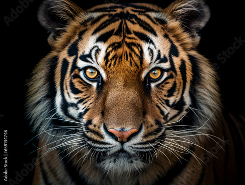 close up detailed portrait of tiger face, generative ai