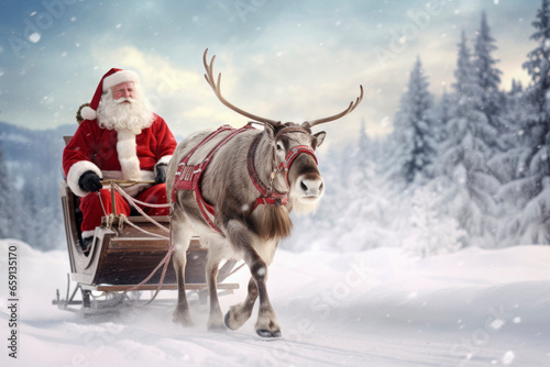 Christmas Adventure: Santa's Sleigh Ride with Rudolph in Snowy Scenic