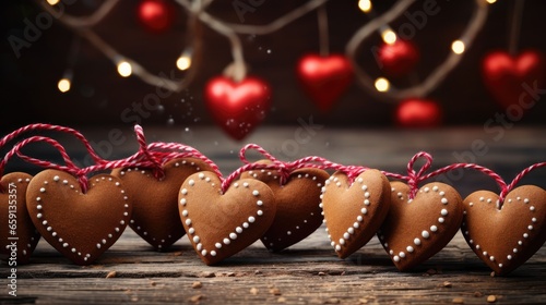 essence of Christmas with gingerbread hearts adorned with red ribbon, forming a delightful garland. Perfect for holiday-themed designs