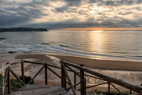 Captivating Sunset at Playa de los Locos, Suances, Santander, Spain - Stock Photography photo