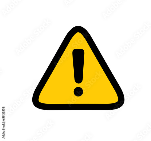 Warning sign is pictured with yellow triangle and black exclamation mark