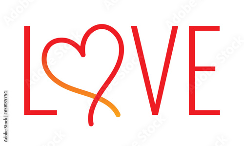 hand drawing heart shape and love word design