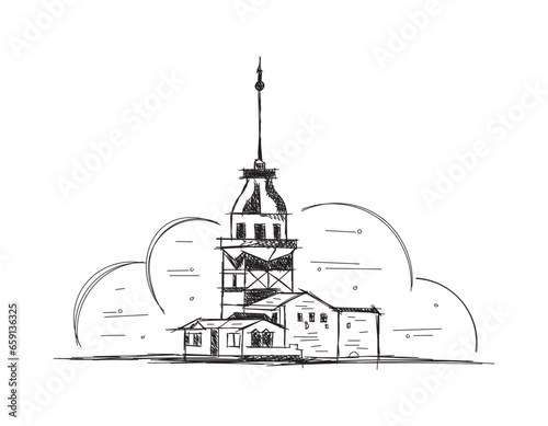 hand drawing maiden tower. scribble maiden tower