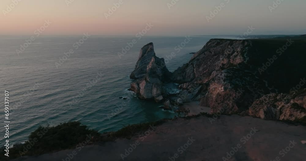 Sunset drone view of Ursa beach, Portugal Sunset drone view of Ursa beach, Portugal