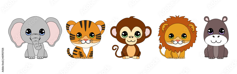 Obraz premium Set vector illustration with cute wild animals