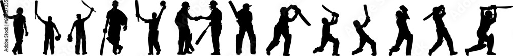 
Cricket Batsman, Bowler Silhouettes Elements
