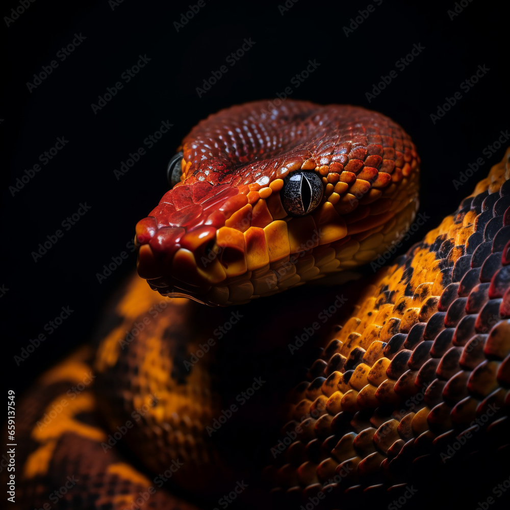 Fototapeta premium close-up portrait of a snake's face in detail, generative ai