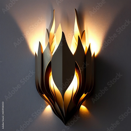 designer black wall lamp, gothic style, warm light photo