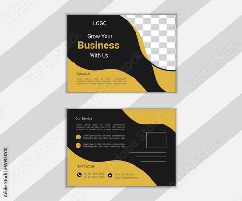 Modern postcard design template with black and golden color.