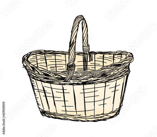 hand drawing wicker basket. doodle wicker basket