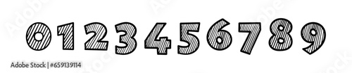 hand drawn 0-9 math numbers. 0-9 numbers scribble on white background. vector 0-9 numbers