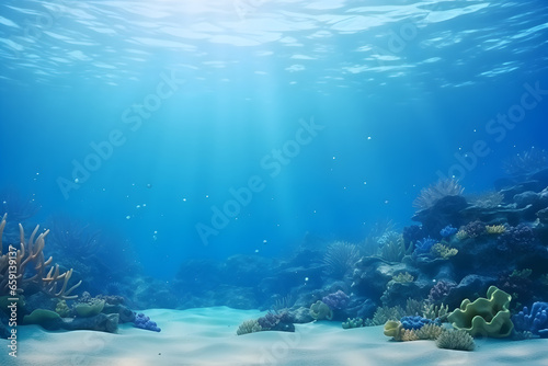 Background with an underwater scene with coral reef © mica