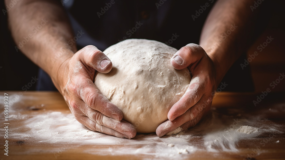 close-up of a baker's hands kneading dough showcase