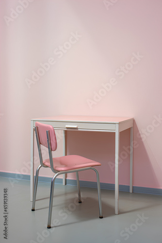 School desk chair and table on colorful room interior of classroom minimal style