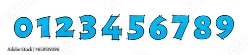 hand drawn 0-9 numbers. 0-9 numbers scribble on white background