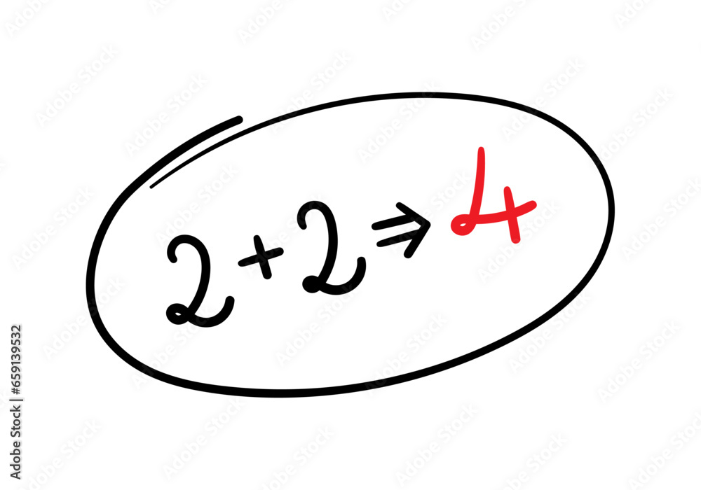hand drawn 2+2=4 operation. scribble 2+2=4 operation hand drawn 2+2=4 operation. scribble 2+2=4 operation
