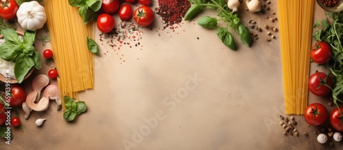 Italian food concept with pasta ingredients on vintage background