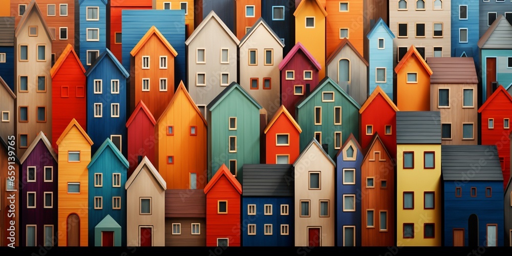 Rows of colorful renaissance facades of European residential houses, colorful city texture background