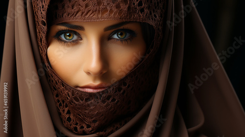 close-up pretty arab woman in a niqab eye photo