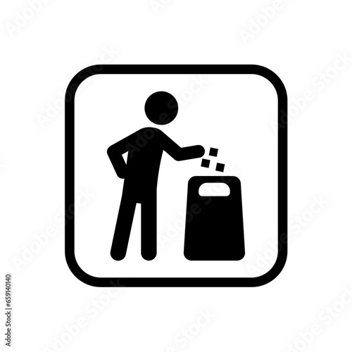 A person throws garbage in the trash. The icon of the waste disposal site. EPS10
