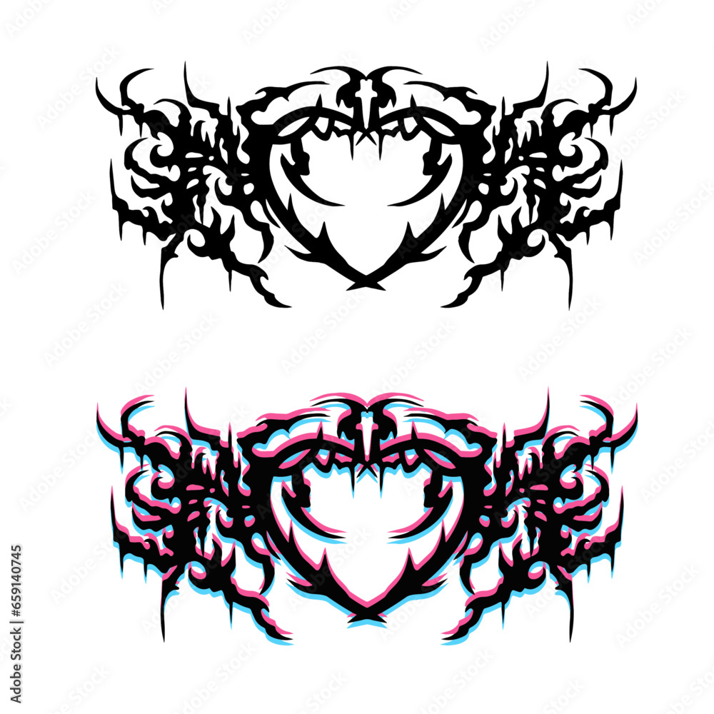 Fototapeta premium Neo Tribal sigil Tattoo. Gothic y2k brutal vaporwave sticker. Abstract sigilism ornate.