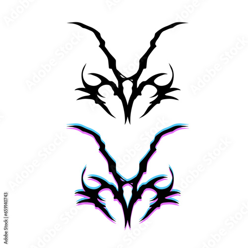 Neo Tribal sigil Tattoo. Gothic y2k brutal vaporwave sticker. Abstract sigilism ornate.