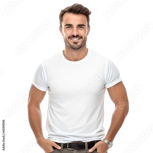 Handsome business man in white t-shirt isolated