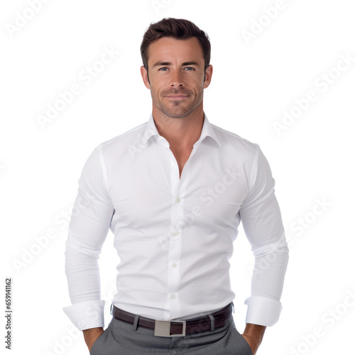 Handsome business man in white t-shirt isolated