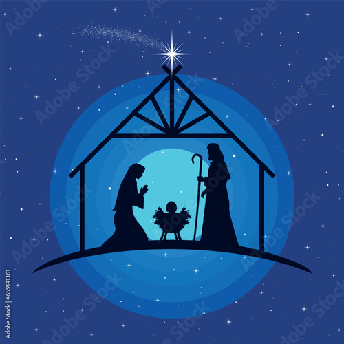 Christmas Nativity Scene: The Holy Family in the stable.