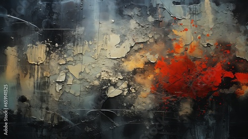 An abstract painting with orange and red colors