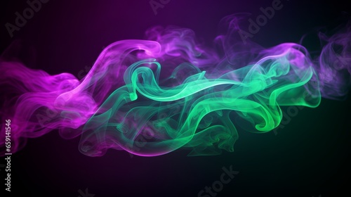 A purple and green smoke on a black background