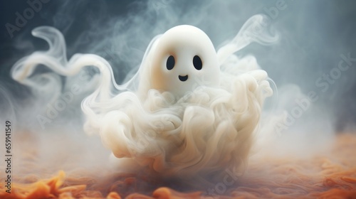 A ghost floating in the air surrounded by smoke